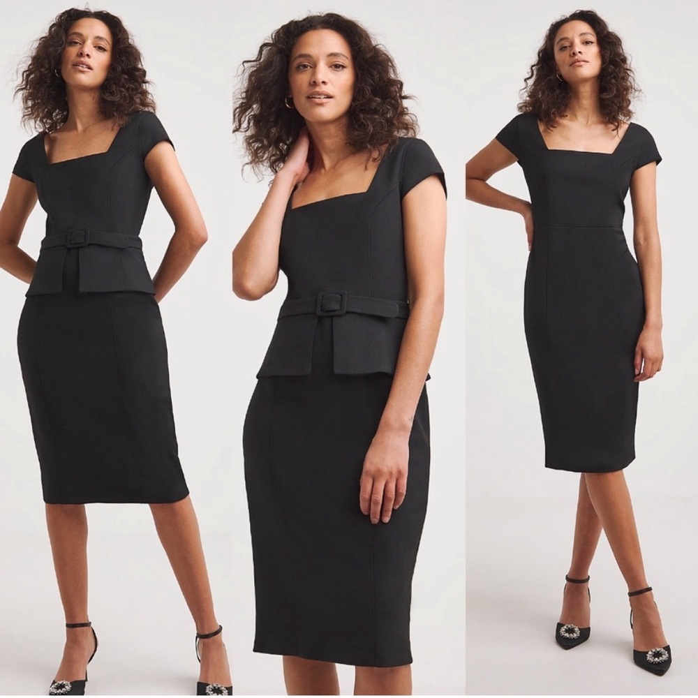 Ted baker fleuurr belted square neck midi shift little black dress, NWT size 3 - Picture 9 of 13